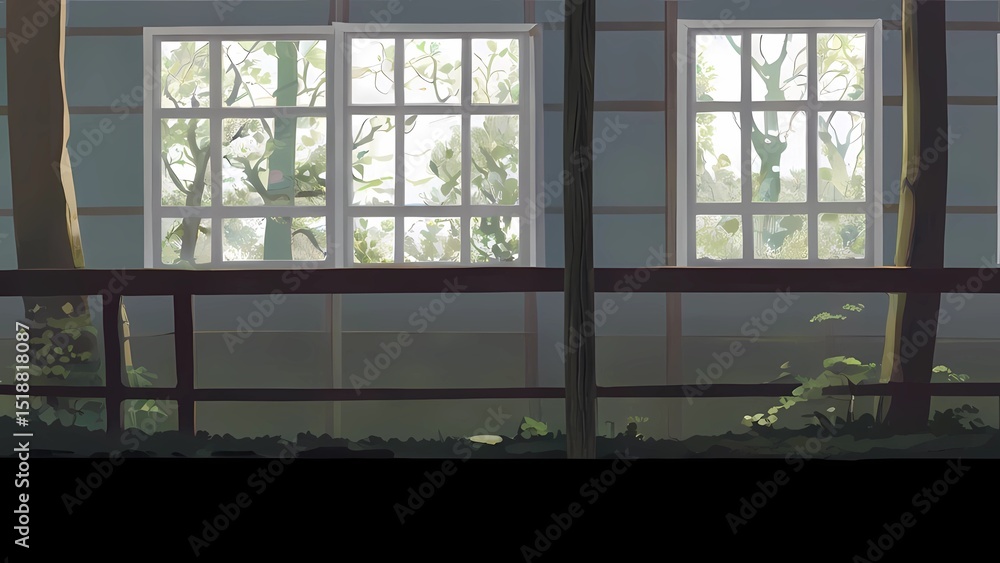 Naklejka premium ゲーム背景 古い校舎の外側の風景