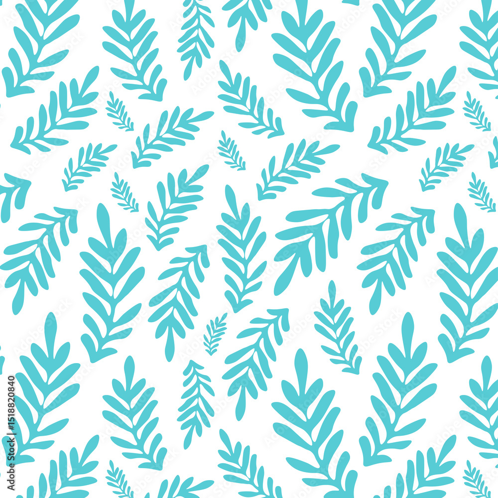Fototapeta premium Seamless turquoise light Green Leaf Pattern with White Background