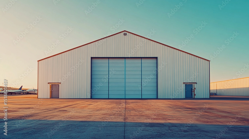 Modern white industrial warehouse tent with large sliding doors stands on concrete in an open spacious area under clear sky. Empty commercial building ideal for storage or industrial use.
Modern white industrial warehouse tent with large sliding doors stands on concrete in an open spacious area under clear sky. Empty commercial building ideal for storage or industrial use.