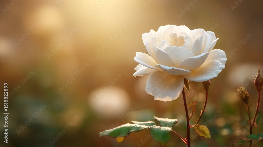 Obraz premium A Pristine White Rose Blooms In Soft Light With A Blurred Background, conveys elegance and beauty