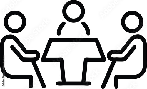 Business Meeting Icon with People Around Table – Black Silhouette Style Symbol for Corporate Discussion, Collaboration, and Team Communication