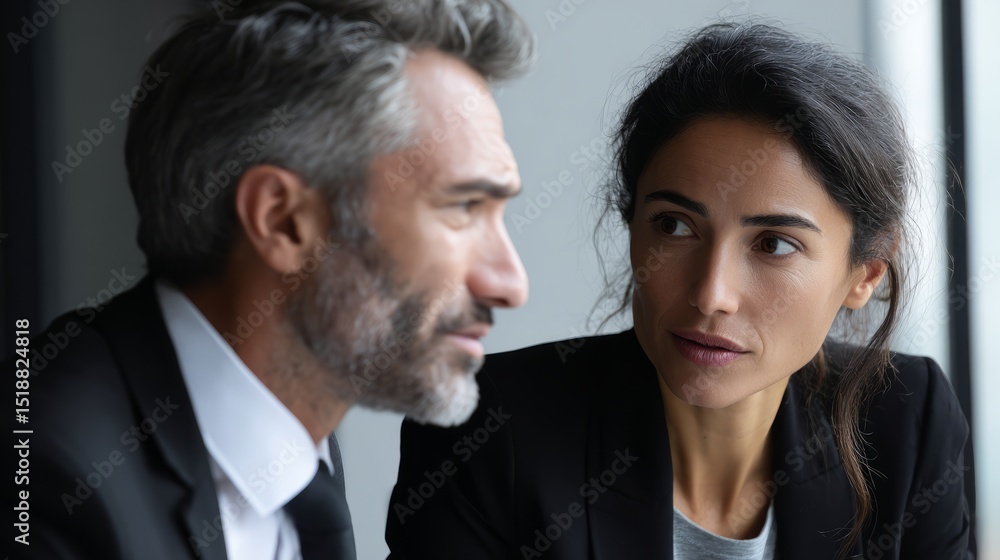 Two professionals in formal attire engaged in a focused discussion, conveying collaboration and strategic thinking.
Two professionals in formal attire engaged in a focused discussion, conveying collaboration and strategic thinking.