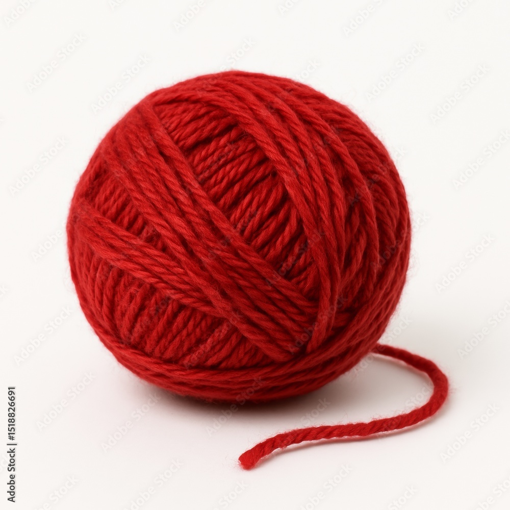 Ball of Red Yarn on White Background Used for Knitting and Crochet Projects at Home Ball of Red Yarn on White Background Used for Knitting and Crochet Projects at Home