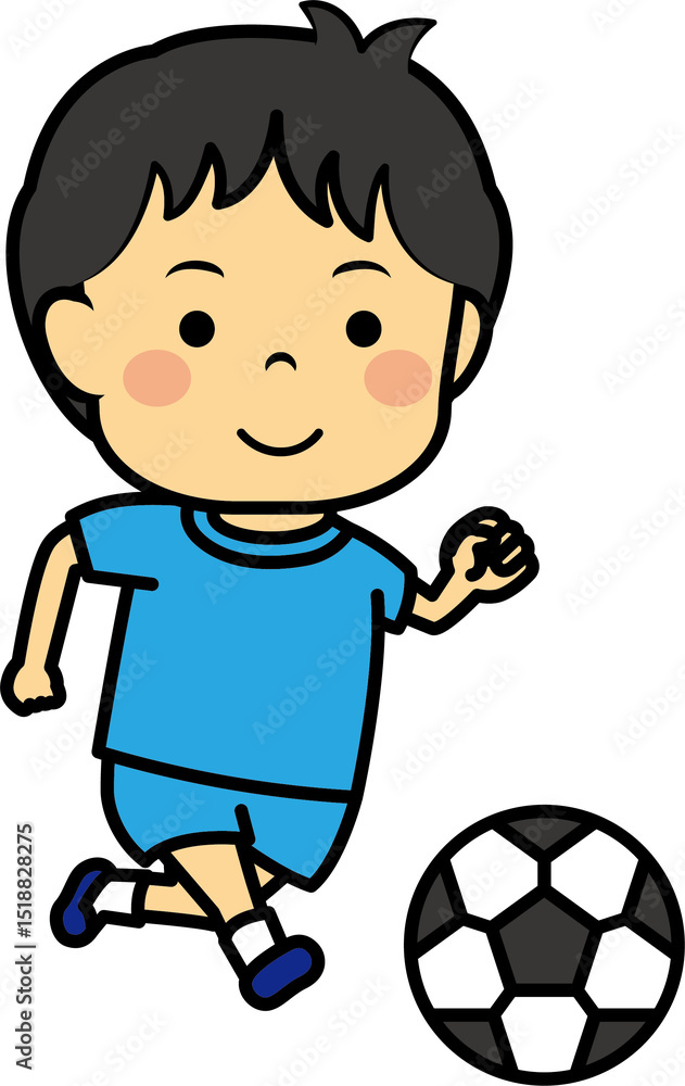 サッカーをする男児 サッカーをする男児