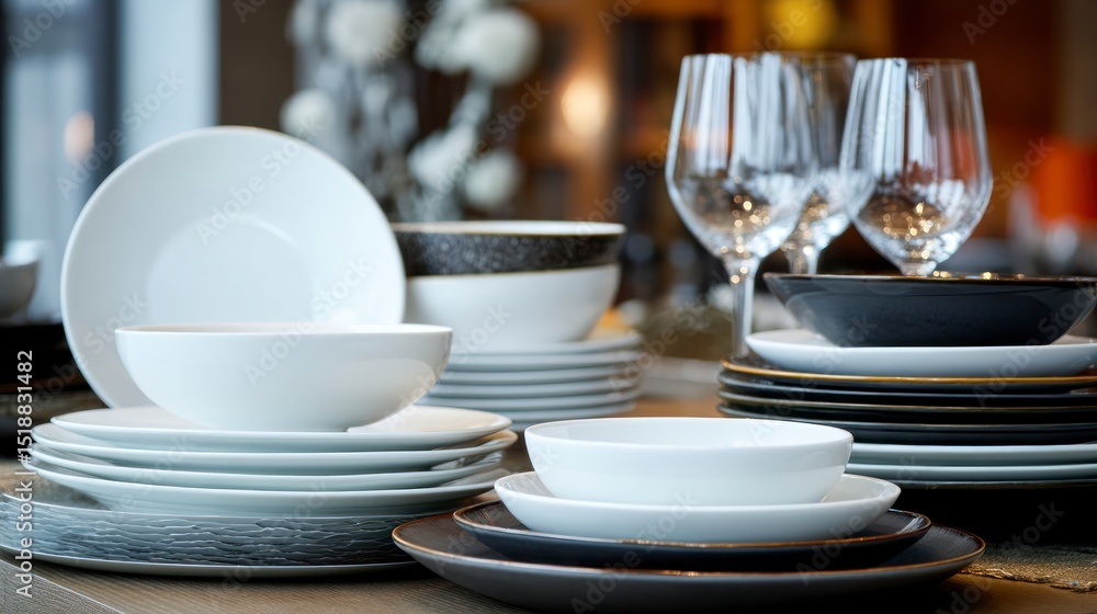 Fototapeta premium Elegant stacked dinnerware display
