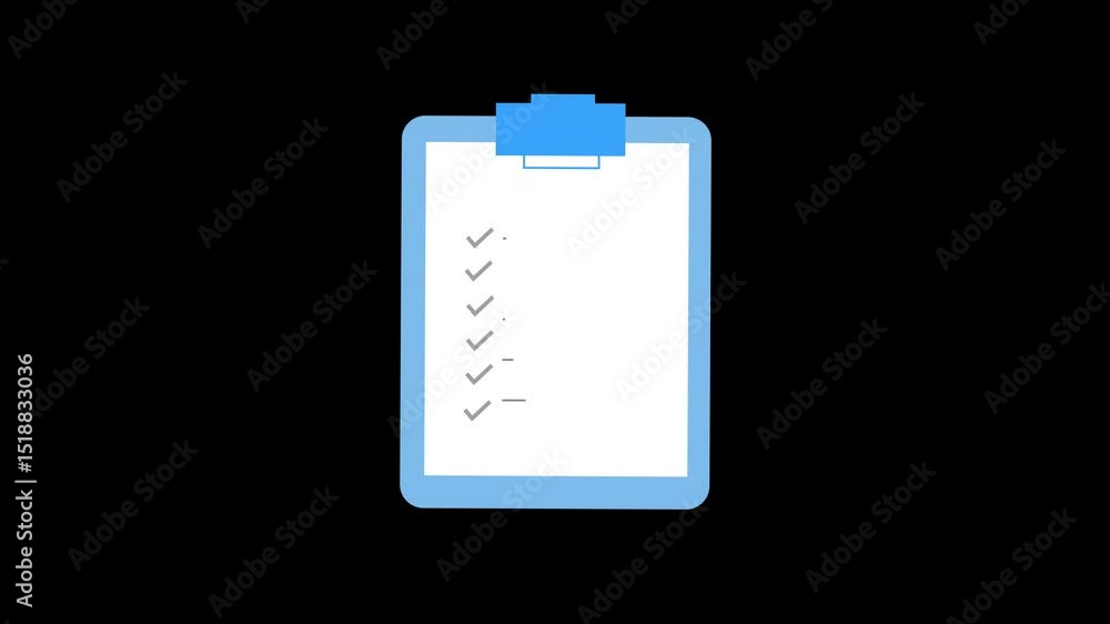 Animated clipboard with a green checkmark symbolizing task completion, approval, verification, or successful documentation Animated clipboard with a green checkmark symbolizing task completion, approval, verification, or successful documentation