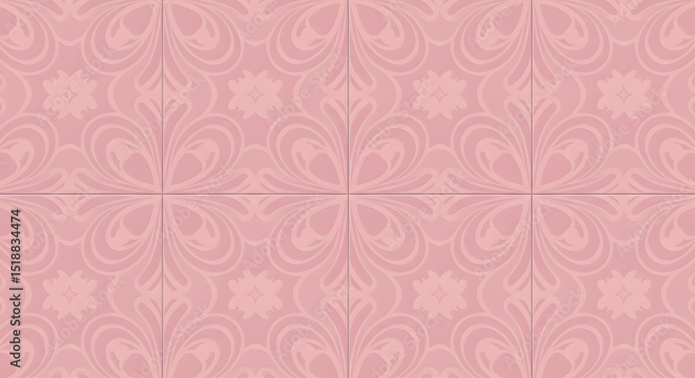 Fototapeta premium Pink tile texture with floral pattern
