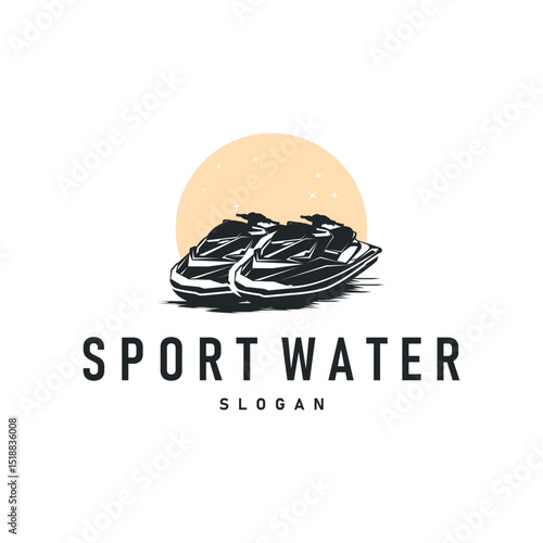 water sport jet ski logo design extreme ocean sport with simple concept black silhouette and vintage retro water racing illustration template symbol