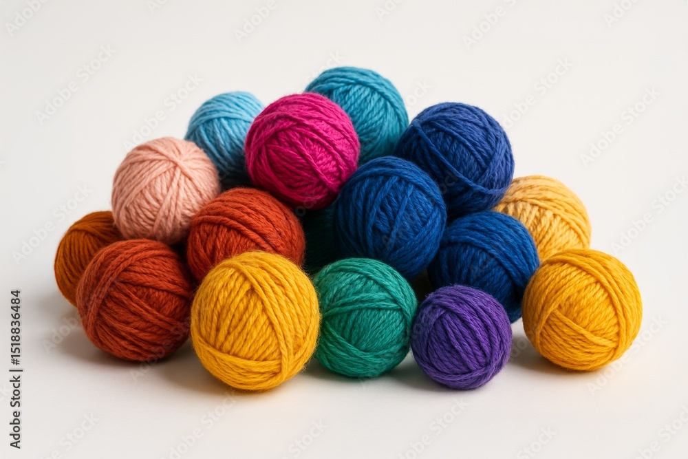 Pile of Colorful Yarn Balls on White Background for Knitting and Crafting Projects Pile of Colorful Yarn Balls on White Background for Knitting and Crafting Projects