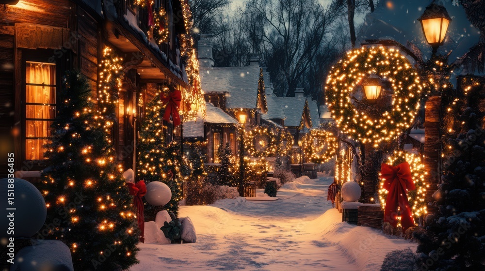 Obraz premium Magical Christmas Eve Night in a Snowy Village