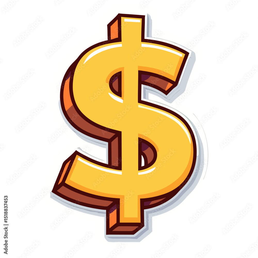 Cartoon Illustration of a Golden Dollar Sign with a White Outline on Black Background Cartoon Illustration of a Golden Dollar Sign with a White Outline on Black Background