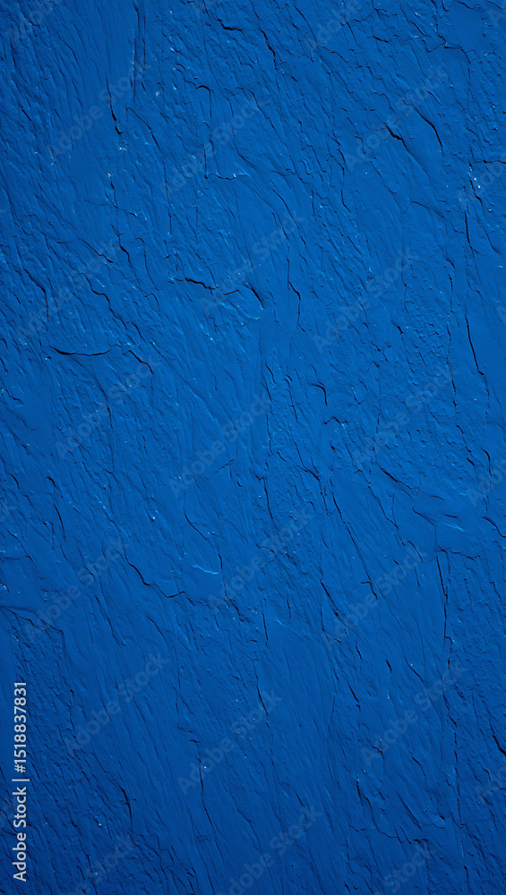 Obraz premium A close up of a textured blue painted surface with visible cracks and brushstroke patterns on the wall