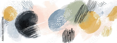 Abstract watercolor painting. Minimalistic style, pastel colors, Scandinavian style. Brush strokes and lines drawn with a brush. A set of vector illustrations. High quality