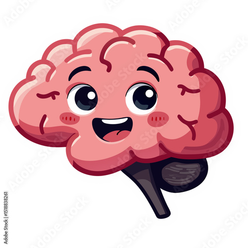 Cute Animated Brain Illustration on Black Background: Concept of Intelligence and Thinking