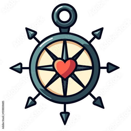 Illustration of a Compass with a Heart in the Center, perfect for navigation designs