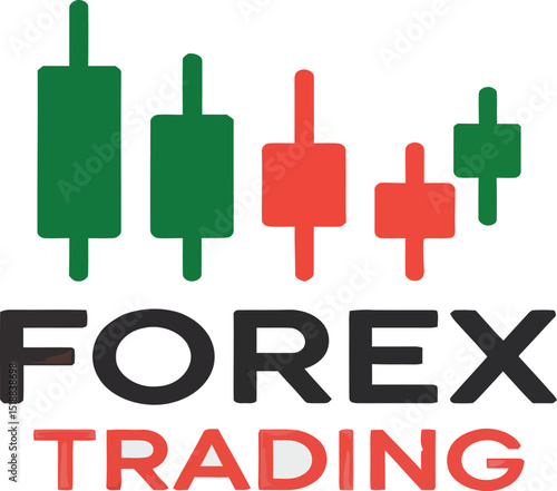 Modern forex trading logo design featuring green and red candlestick chart icons ideal for financial branding and company identity