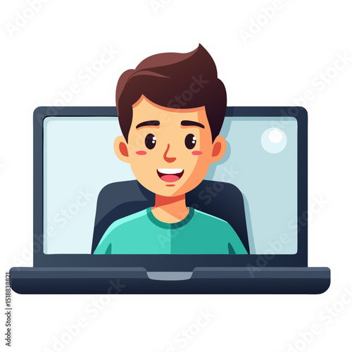 Cartoon illustration of a person video conferencing on a laptop computer sticker design