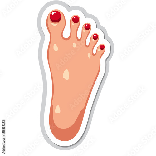 Illustration of a human foot with red painted nail polish on a black background