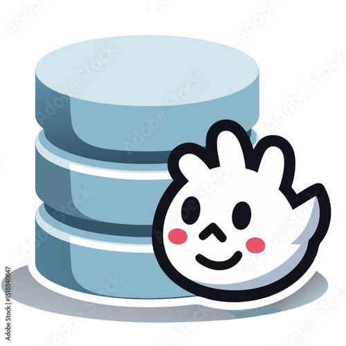 Illustrative image of a cloud data storage server with a cute emoji icon representing the data