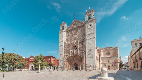 San Pablo Church in Valladolid with detailed facade and twin towers timelapse