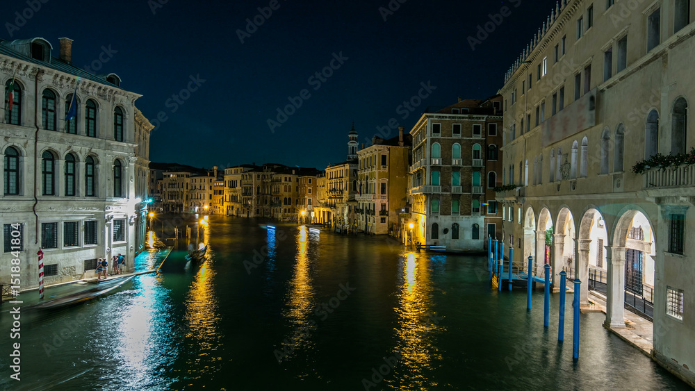 Naklejka premium Grand Canal in Venice night timelapse, Italy