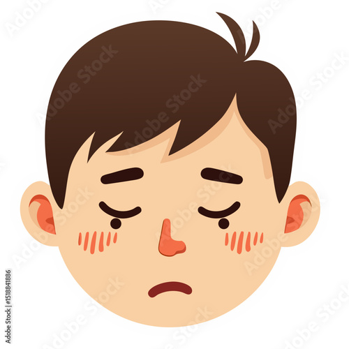 Illustration of a sad or upset cartoon boy with closed eyes and a downcast expression