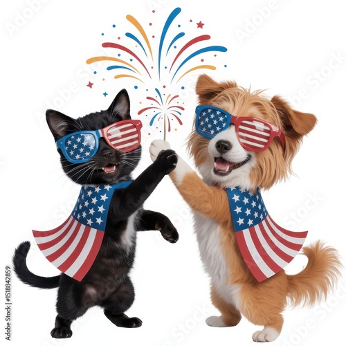 4th July Independence Day Celebration with Pets Home Illustration Festive Fun