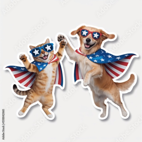 4th July Independence Day Celebration with Pets Festive Atmosphere Vibrant Stickers