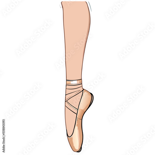 Illustration of a ballerina's leg wearing a pointe shoe on a black background