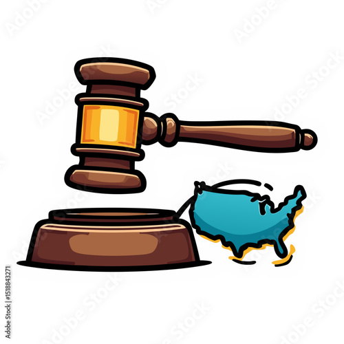 Legal System and Justice: Illustration of a Gavel with a US Map on Black Background