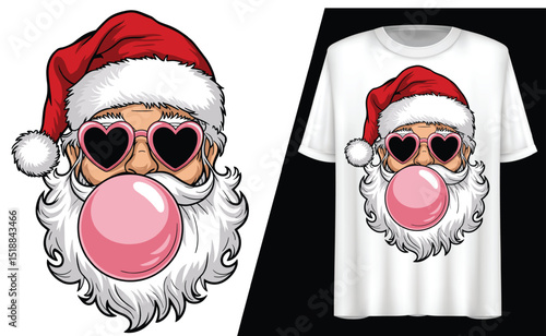 Santa with Bubble Gum, Christmas, T-Shirt Design.
