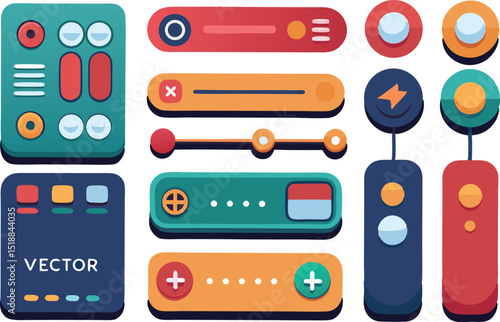 Colorful vector ui elements and buttons set suitable for mobile application design