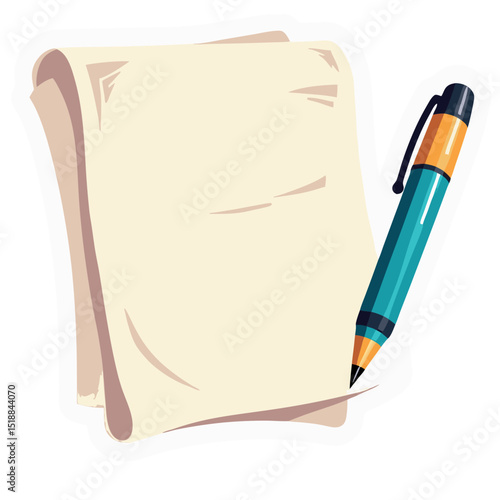 Illustration of a Stack of Paper with a Pen for Writing and Note Taking Isolated