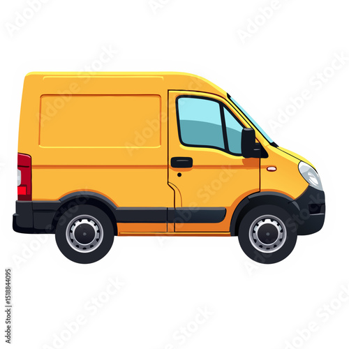 Illustration of a yellow delivery van on a black background in simple vector graphics