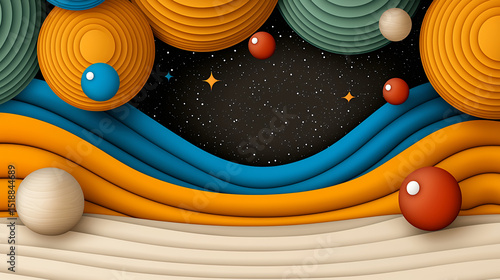 Abstract 3D Orange Teal Blue Spheres Wavy Lines Dark Space Pixel Art Texture