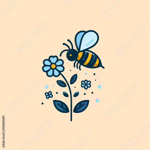 vector illustration of a bee sucking flower nectar