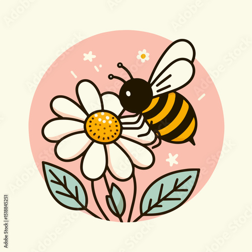 vector illustration of a bee sucking flower nectar