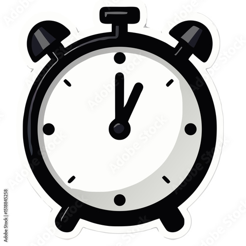Cartoon Alarm Clock Showing Midnight or Noon, Perfect for Time and Punctuality Concepts