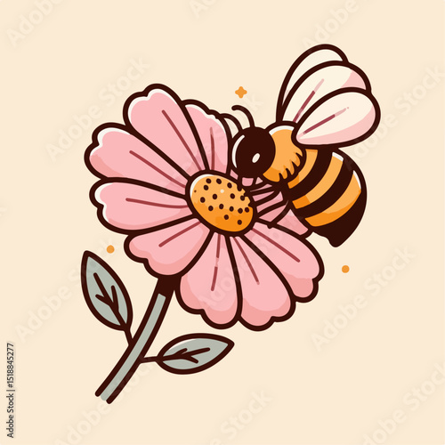 vector illustration of a bee sucking flower nectar