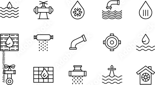 line icons related to drain  drainage  pipeline  s.eps