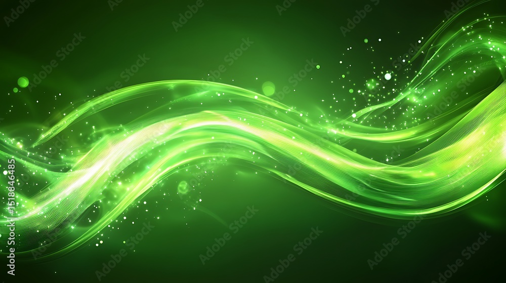 Obraz premium Abstract design with flowing green lines and shimmering particles.