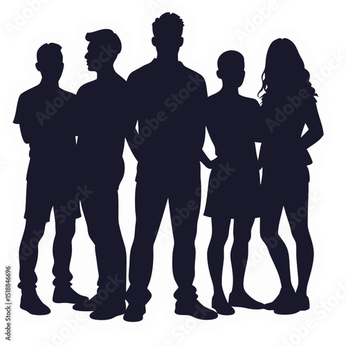 Silhouette Group of Diverse Individuals Standing Together in Unity and Support
