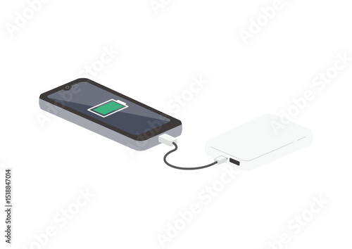 充電中のモバイルバッテリー　フル充電のイラスト