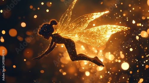 Silhouette of a mythical creature with golden wings.