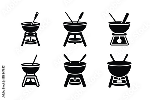 Fondue Pot Silhouette Icon Set