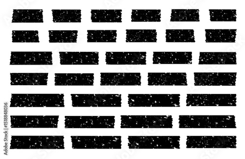 マスキングテープ　グランジ加工　ガサガサ　レトロ　黒　シルエット　セット　ベクター