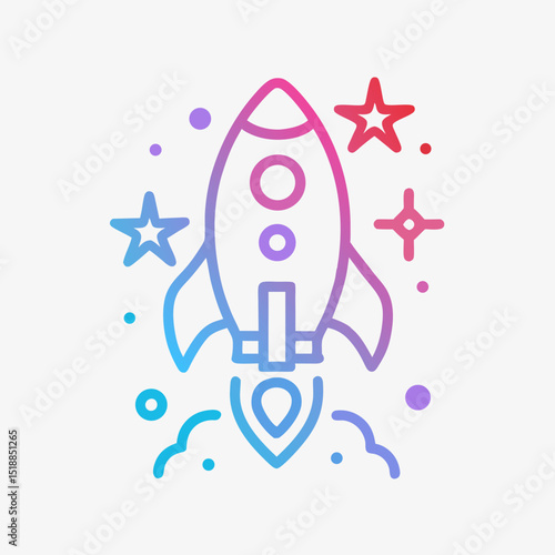Gradient Rocket Launch with Stars Icon