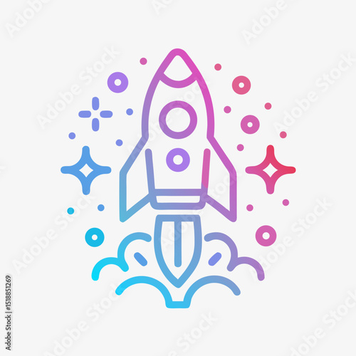 Gradient Rocket Launch with Stars Icon