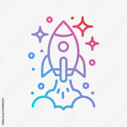 Gradient Rocket Launch with Stars Icon