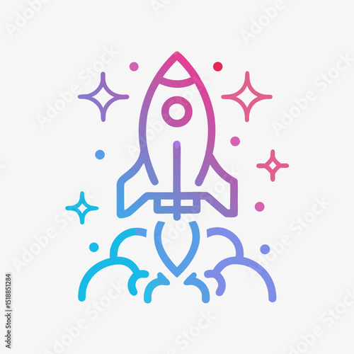 Gradient Rocket Launch with Stars Icon